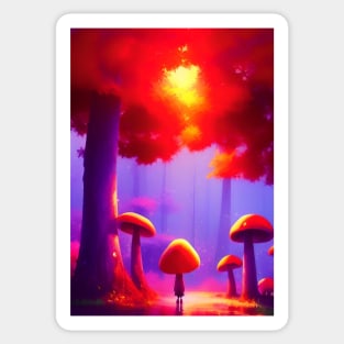 SURREAL RED AND PURPLE MUSHROOMS Sticker